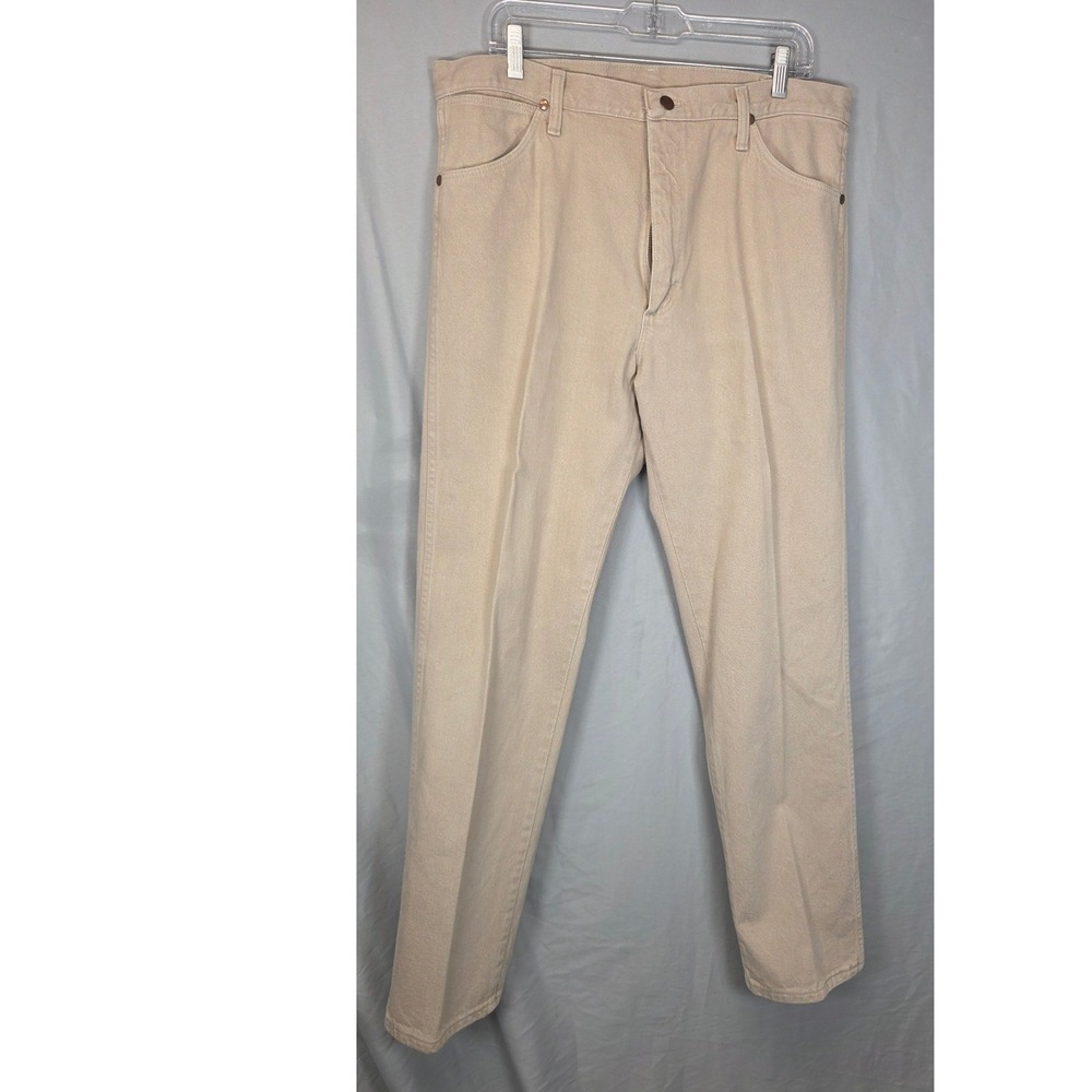Vintage 1970's Wrangler 13MWZTN Tan Denim Jeans USA Boot Zipper 36x34 Cowboy Cut